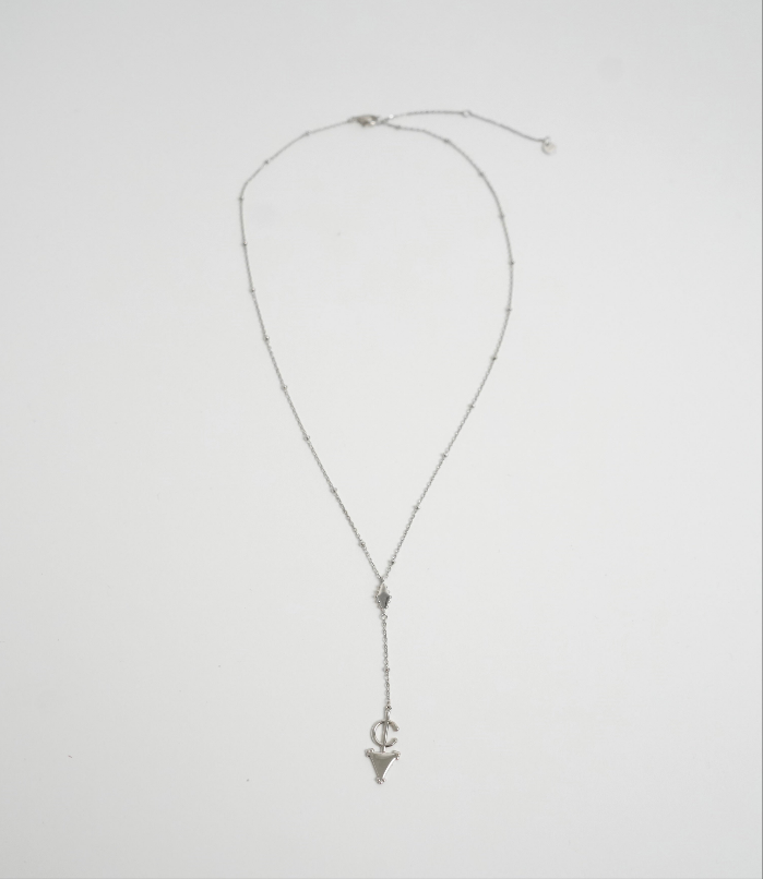Rhodium Plated Fibula Drop Necklace ©