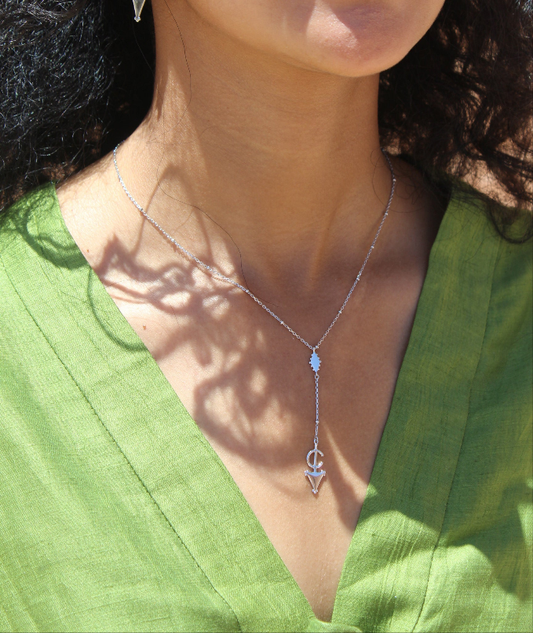 Rhodium Plated Fibula Drop Necklace ©