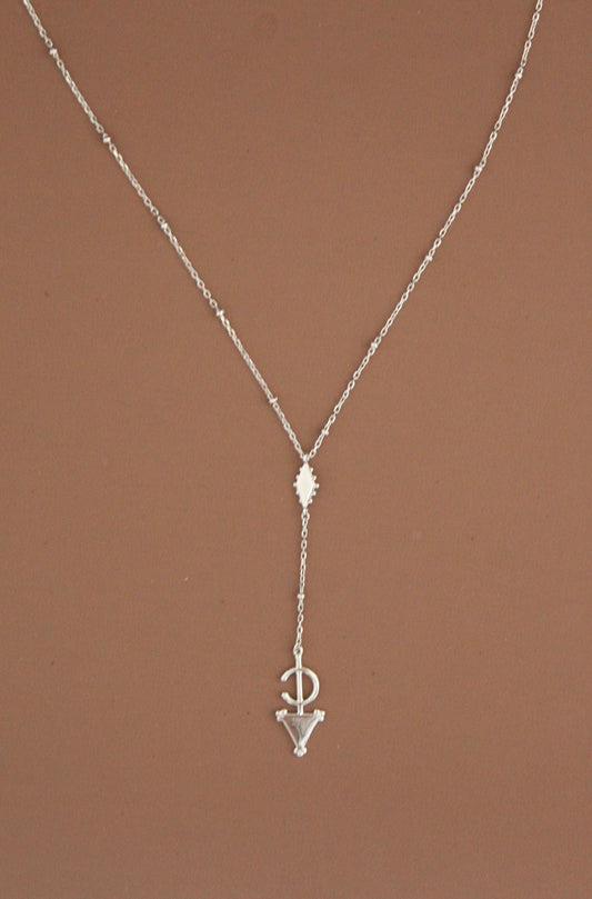 Platinum Plated Fibula Drop Necklace ©