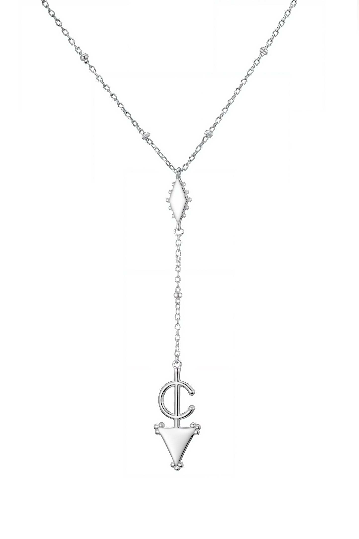 Rhodium Plated Fibula Drop Necklace ©