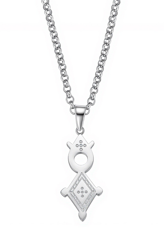 Unisex Rhodium Plated Agadez Symbol Necklace © - coming soon