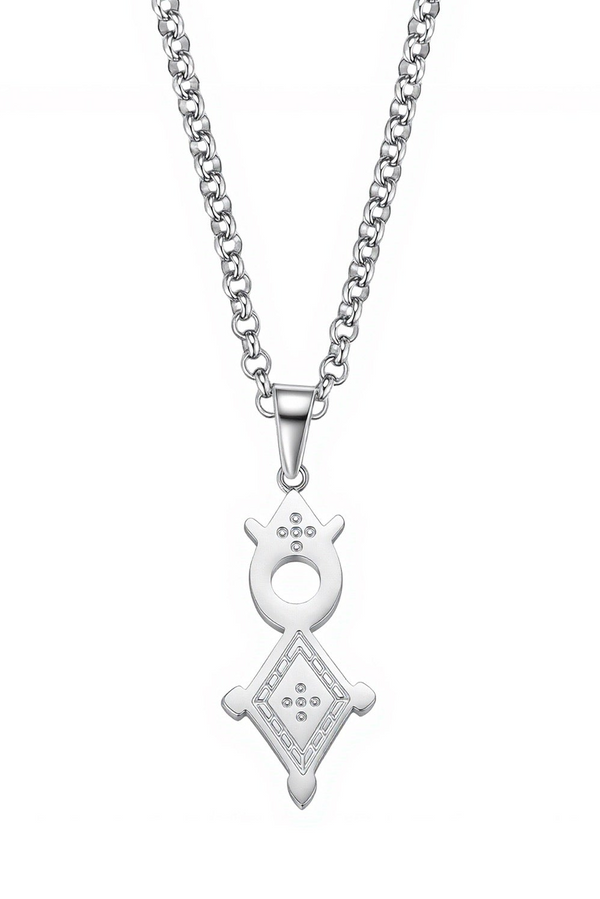 Unisex Rhodium Plated Agadez Symbol Necklace © - coming soon